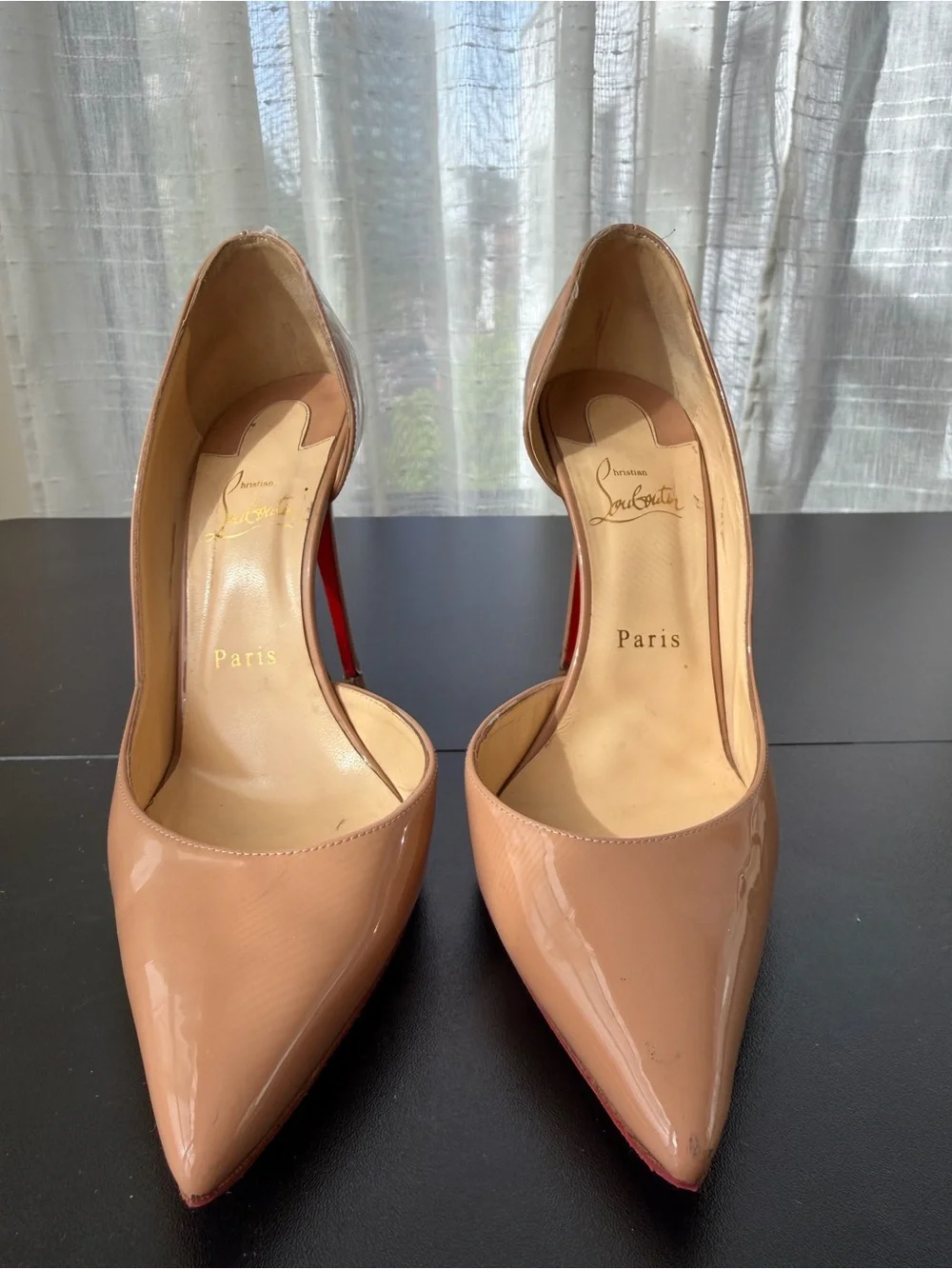 Red Bottoms Nude Patent Stiletto Pumps - Picture 2 of 8